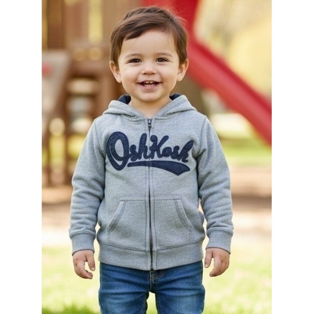 OshKosh B'gosh Hoodie Sweatshirt Toddle Size 4/5 Gray Full Zip Kidcore Preppy